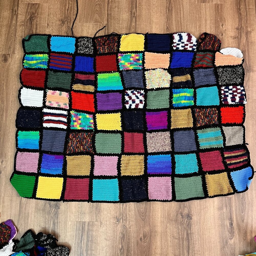 Colorful Crochet Quilt Fiber Yarn and Square Starter Lot